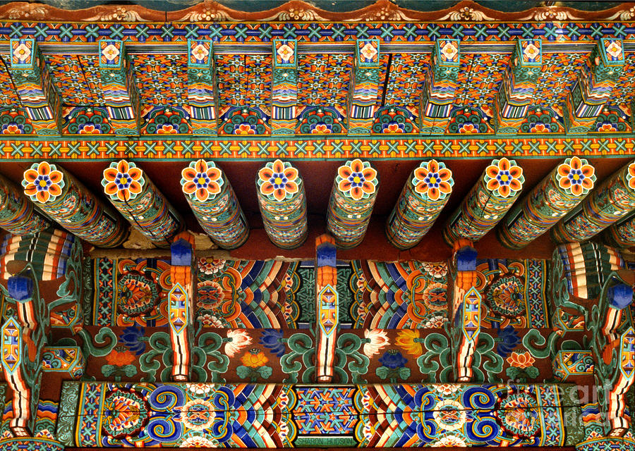 architecture of Korean Buddhism - Eaves of Sangwonsa Photograph by Sharon Hudson