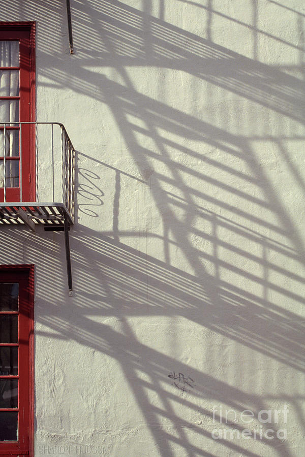 urban shadows abstract photography - Fire Escape Photograph by Sharon Hudson