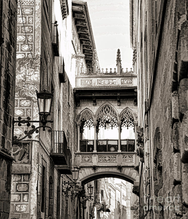 Architecture Spain Barcelona Sepia Tones  Photograph by Chuck Kuhn