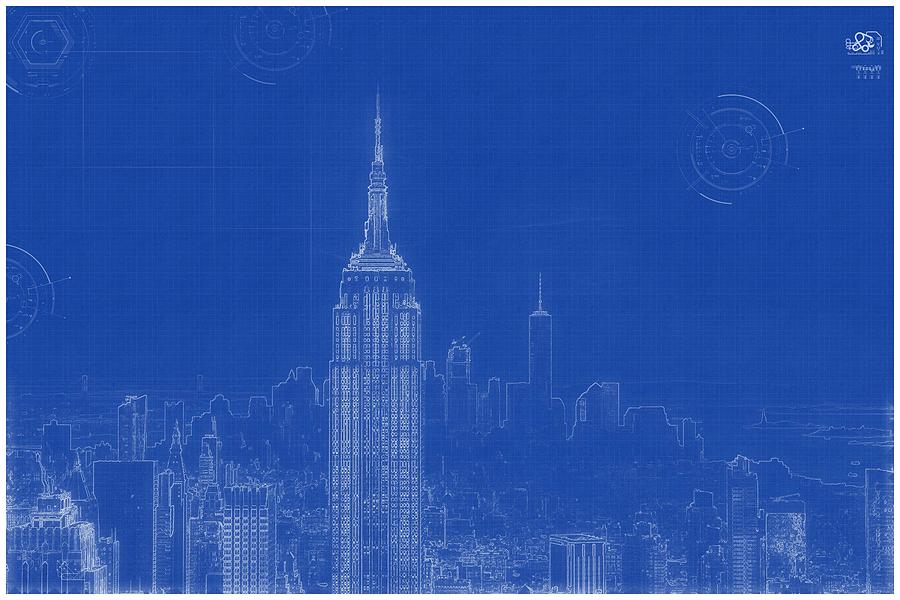 Archtectural Blueprint Drawing - New York USA Painting by Celestial Images