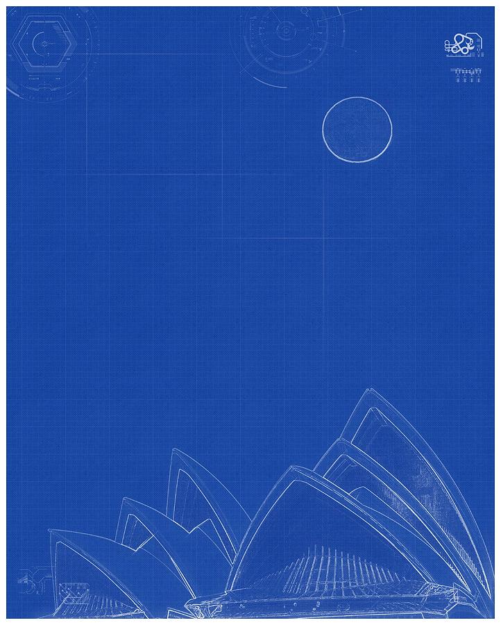 Archtectural Blueprint Drawing - Opera Building in Sydney Painting by Celestial Images