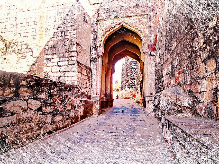 Sunset Photograph - Archways Ornate Palace Mehrangarh Fort India Rajasthan 1a by Sue Jacobi