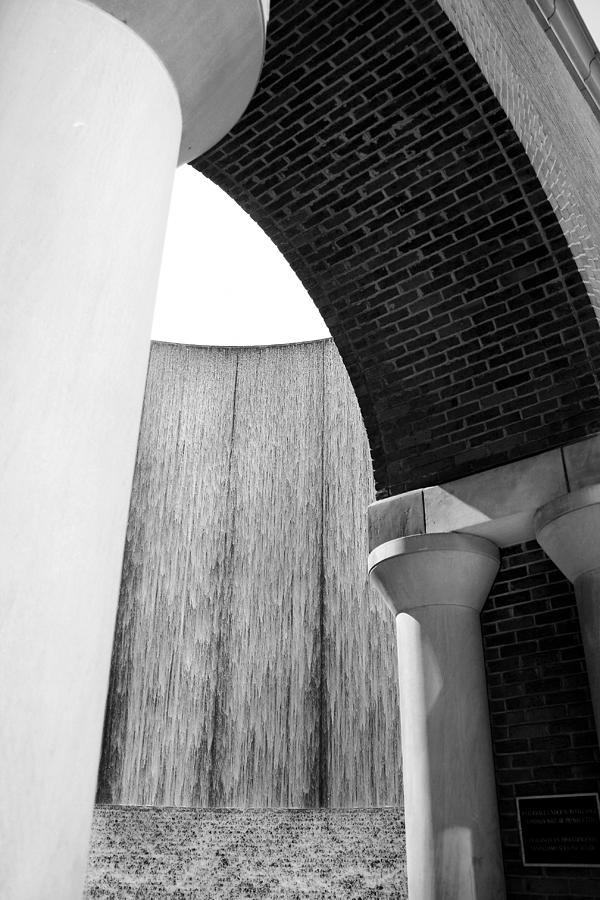 Arcs And Tangents Houston Water Wall In Black And White Photograph