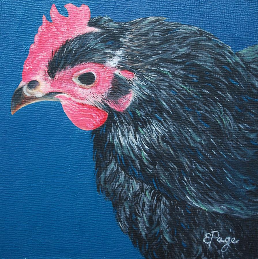 Aretha, Black Star Chicken Painting by Emily Page