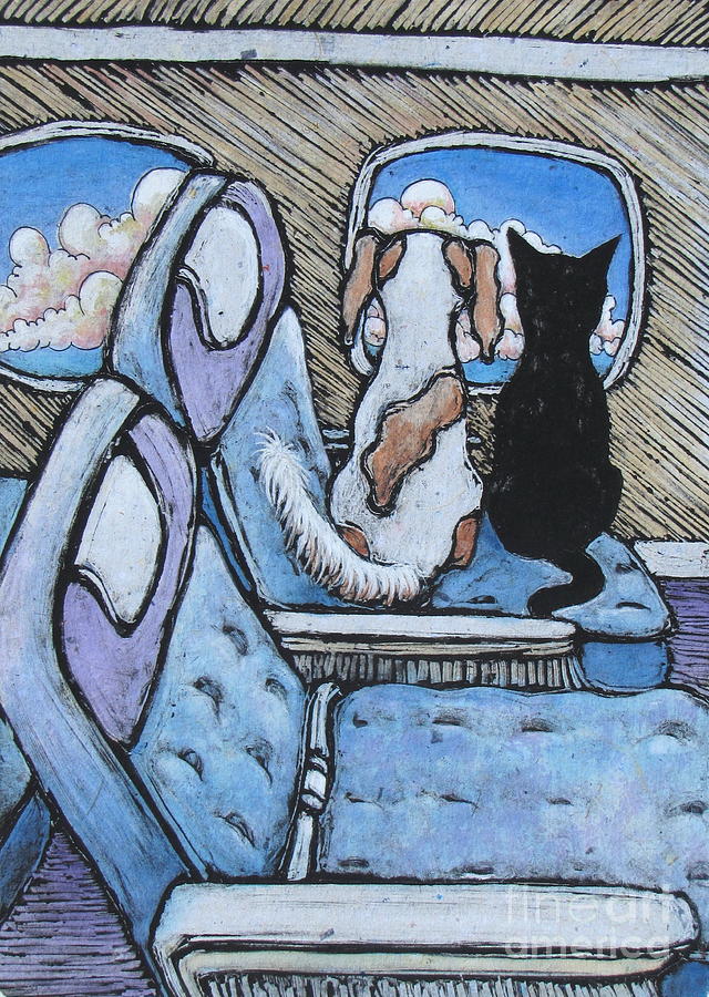 Cat Mixed Media - Argyll and Levi Fly First Class by Pamela Iris Harden