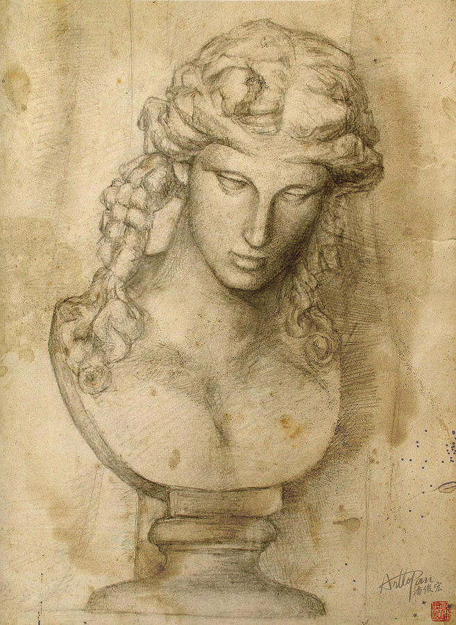 Aria Painting - Arias plaster statue-ArtToPan-realistic pencil sketch painting work by Artto Pan