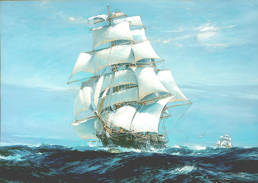 Ariel and Taeping - China Tea Clipper Race Painting by Mountain Dreams