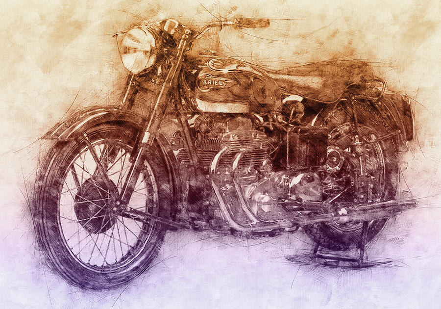 Transportation Mixed Media - Ariel Square Four 2 - 1931 - Vintage Motorcycle Poster - Automotive Art by Studio Grafiikka