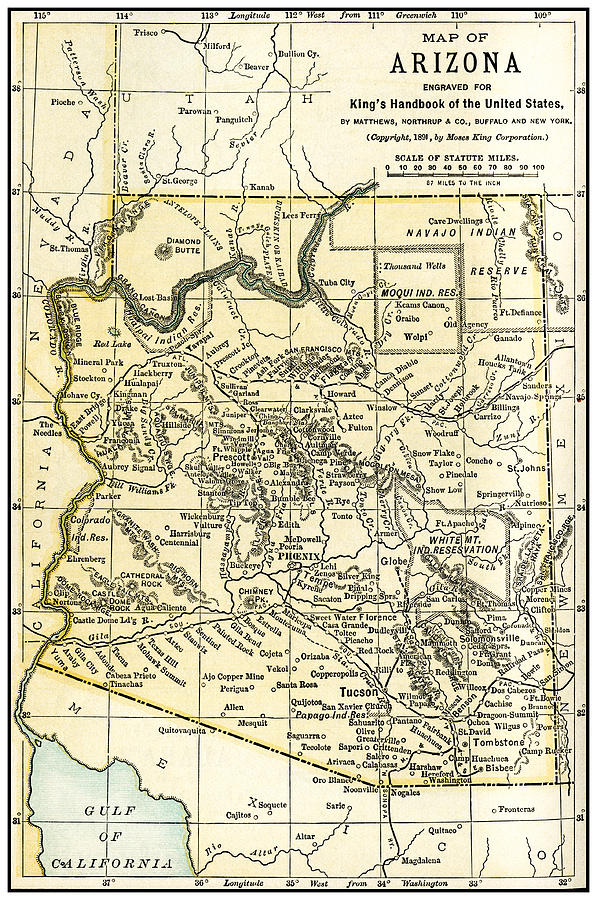 Arizona Territory Antique Map 1891 Photograph by Phil Cardamone