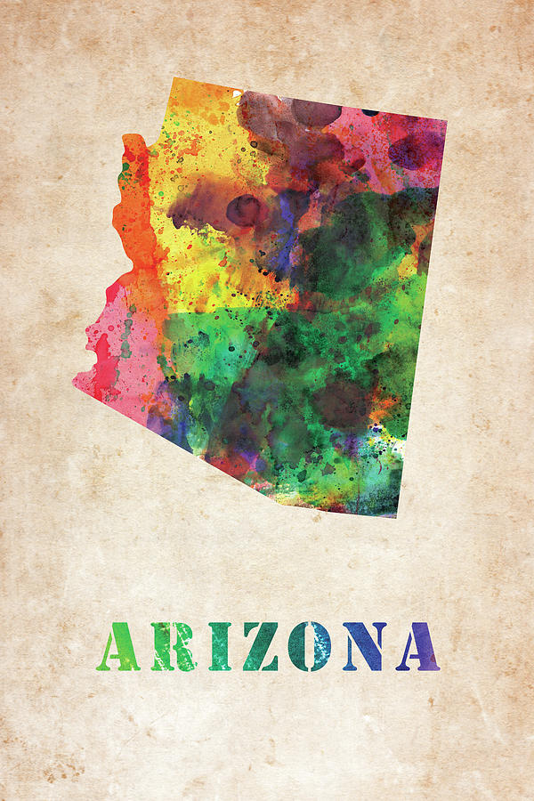 Arizona Colorful Watercolor Map Digital Art By Mihaela Pater 