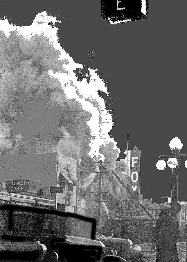 Arizona Daily Star fire next to the Fox Tucson Theater December 16 1933 color added 2015 Photograph by David Lee Guss
