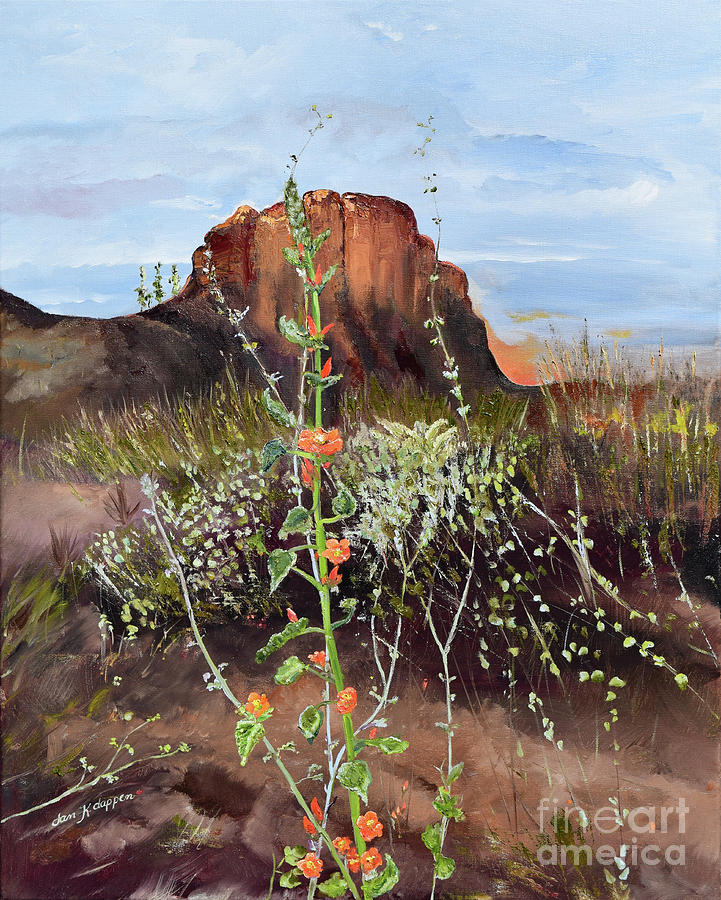 Arizona Desert Flowers-Dwarf Indian Mallow Painting by Jan Dappen