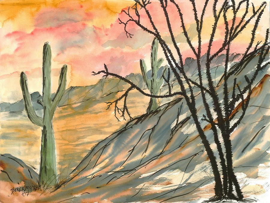 Watercolor Painting - Arizona Evening Southwestern landscape painting poster print  by Derek Mccrea