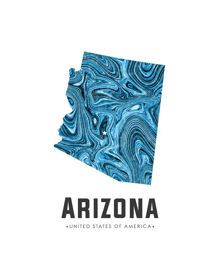 Arizona Map Art Abstract in Blue Mixed Media by Studio Grafiikka