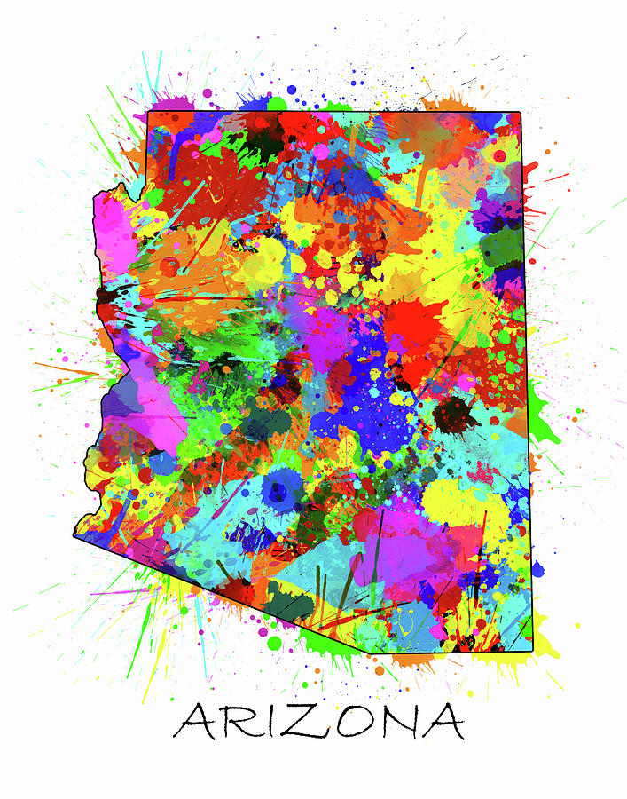 Arizona Map Color Splatter Digital Art