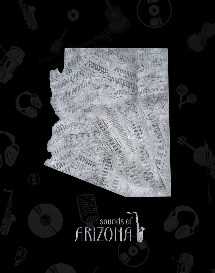 Arizona Map Music Notes 2 Digital Art