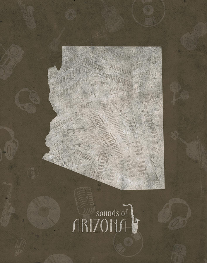 Arizona Map Music Notes 3 Digital Art