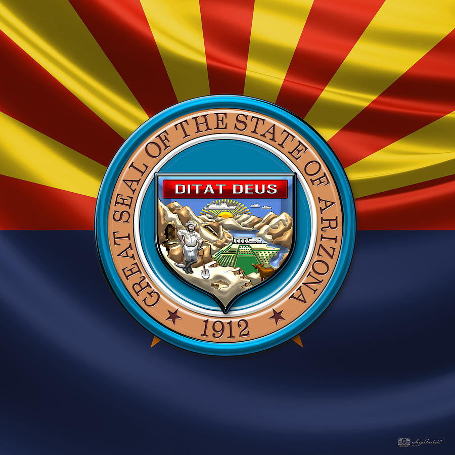 Arizona State Seal over Flag Digital Art by Serge Averbukh