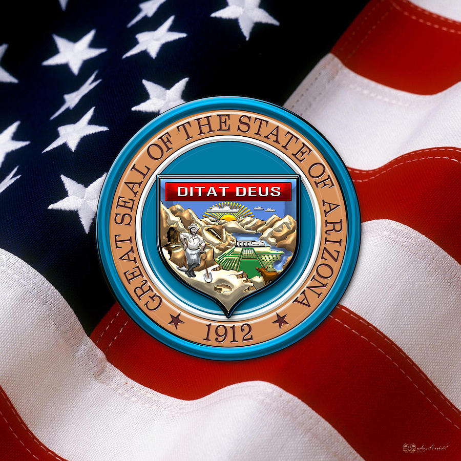 Arizona State Seal over U.S. Flag Digital Art by Serge Averbukh