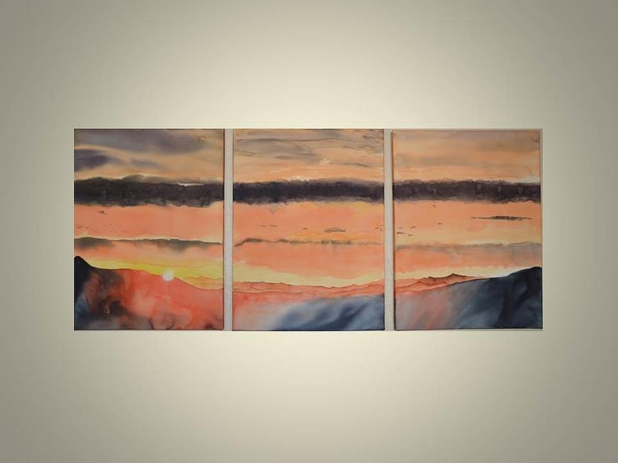 Arizona sunset - triptych Painting by Jane Hayes