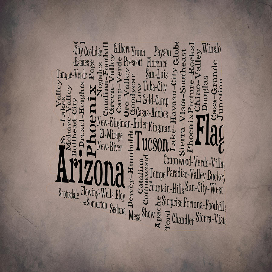 Arizona Typographic Map Digital Art by Brian Reaves