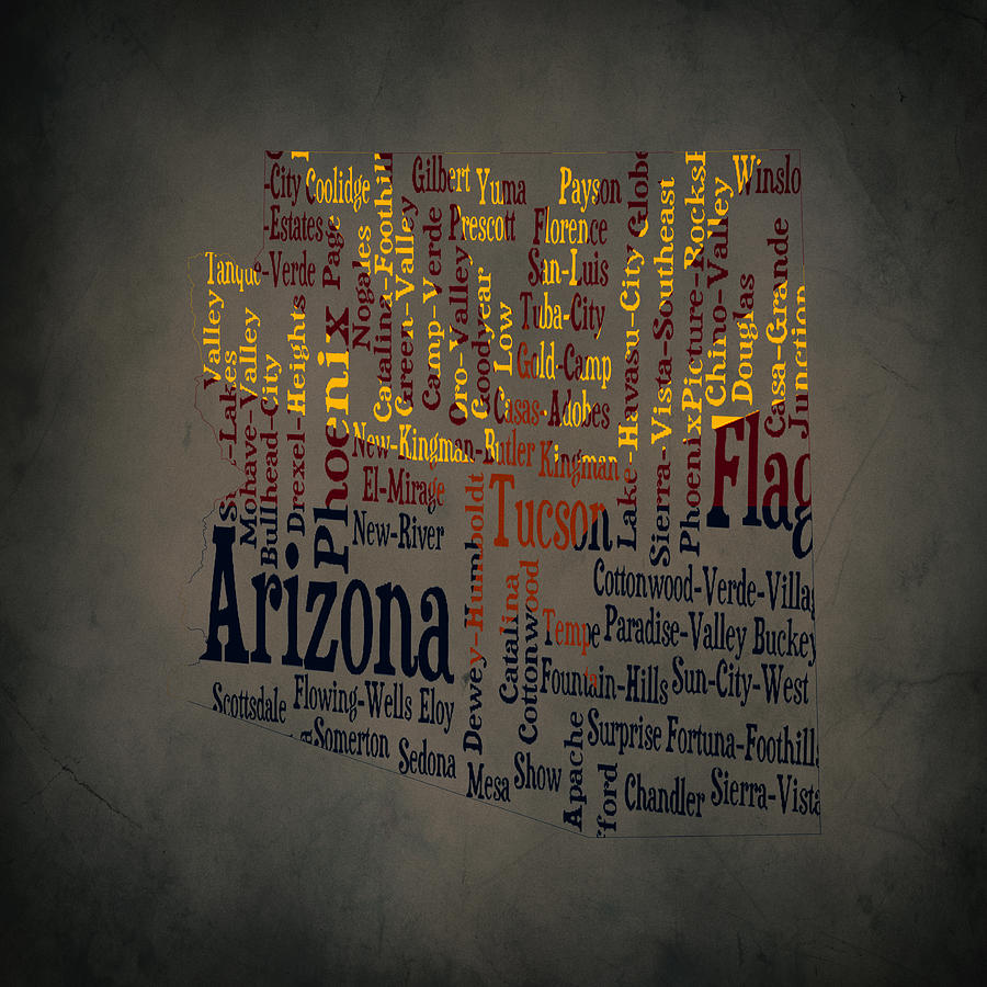 Arizona Typographic Map1a Digital Art by Brian Reaves