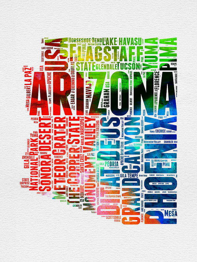Independence Day Digital Art - Arizona Watercolor Word Cloud Map  by Naxart Studio