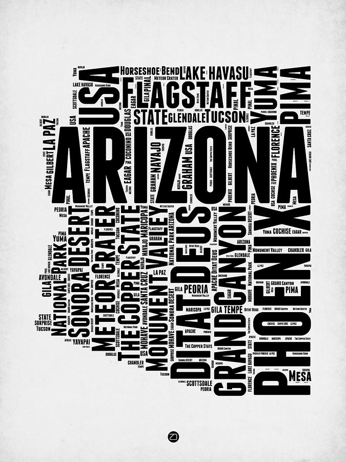 Independence Day Digital Art - Arizona Word Cloud Map 2 by Naxart Studio