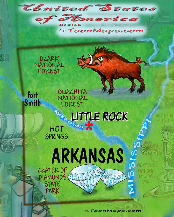Arkansas Fun Map Digital Art by Kevin Middleton
