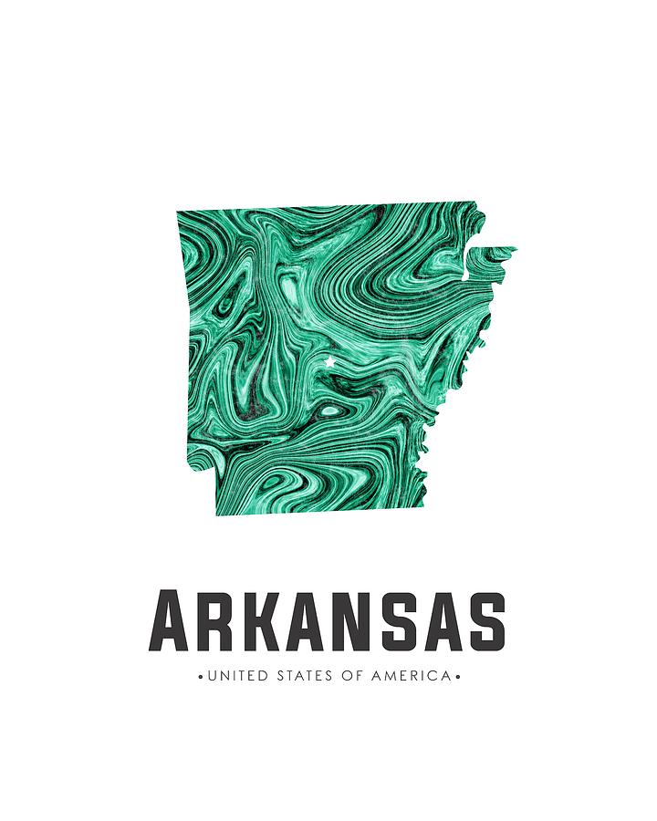 Arkansas Map Art Abstract in Green Mixed Media by Studio Grafiikka