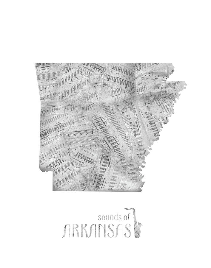 Arkansas Map Music Notes Digital Art