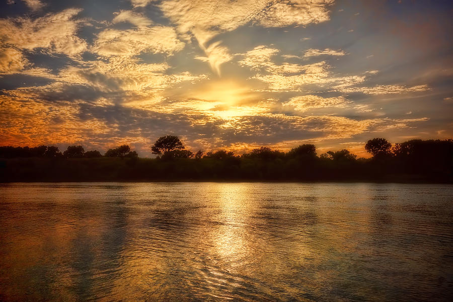 Arkansas River Sunset - photography Photograph by Ann Powell