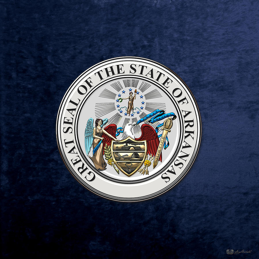 Arkansas State Seal over Blue Velvet Digital Art by Serge Averbukh