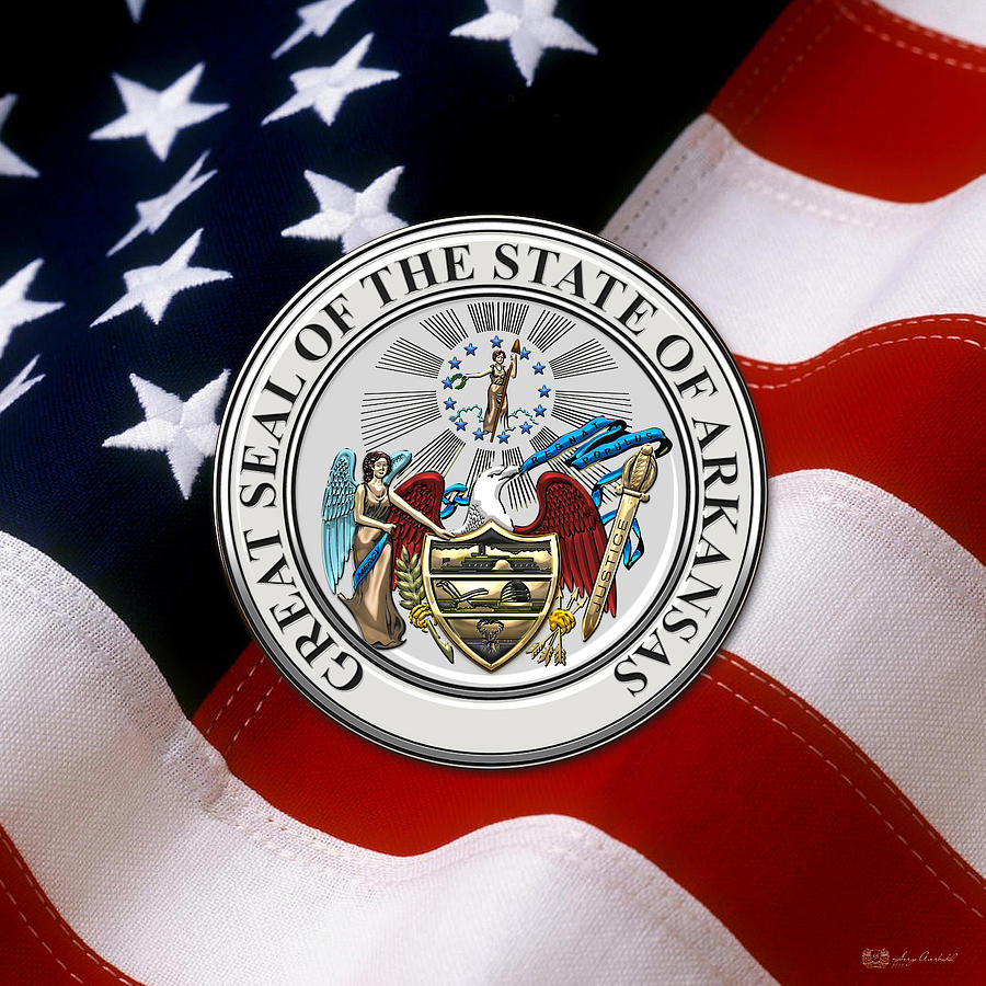 Arkansas State Seal over U.S. Flag Digital Art by Serge Averbukh