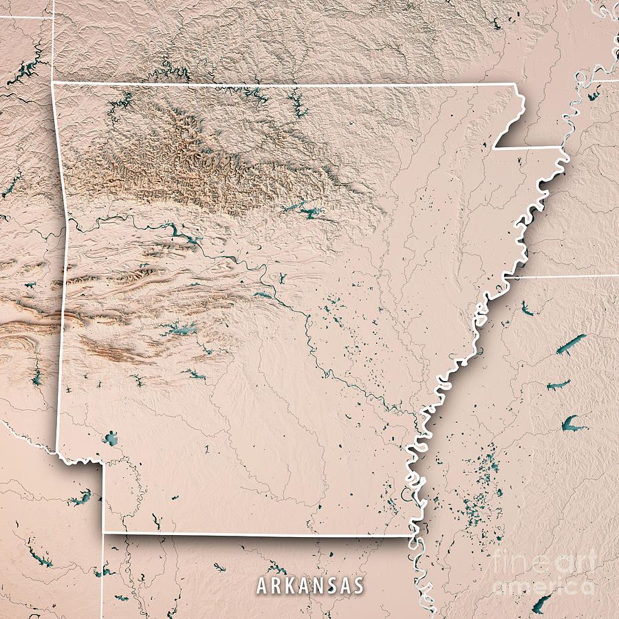 Arkansas State Usa 3d Render Topographic Map Neutral Border Digital Art By Frank Ramspott 8221