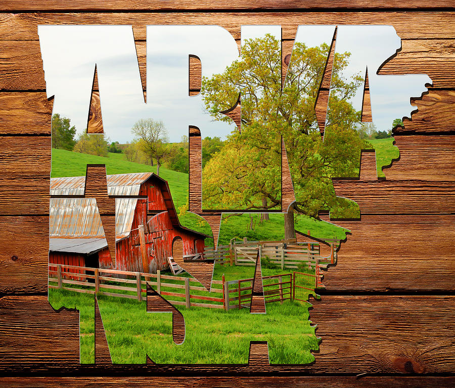 Arkansas Typographic Artwork on Wood - Pure Arkansas on Wood Photograph by Gregory Ballos