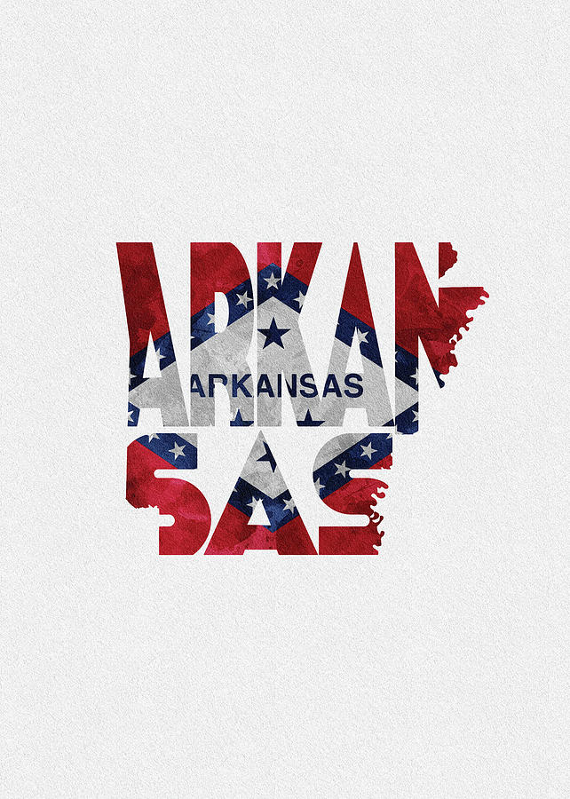 Little Rock Digital Art - Arkansas Typographic Map Flag by Inspirowl Design