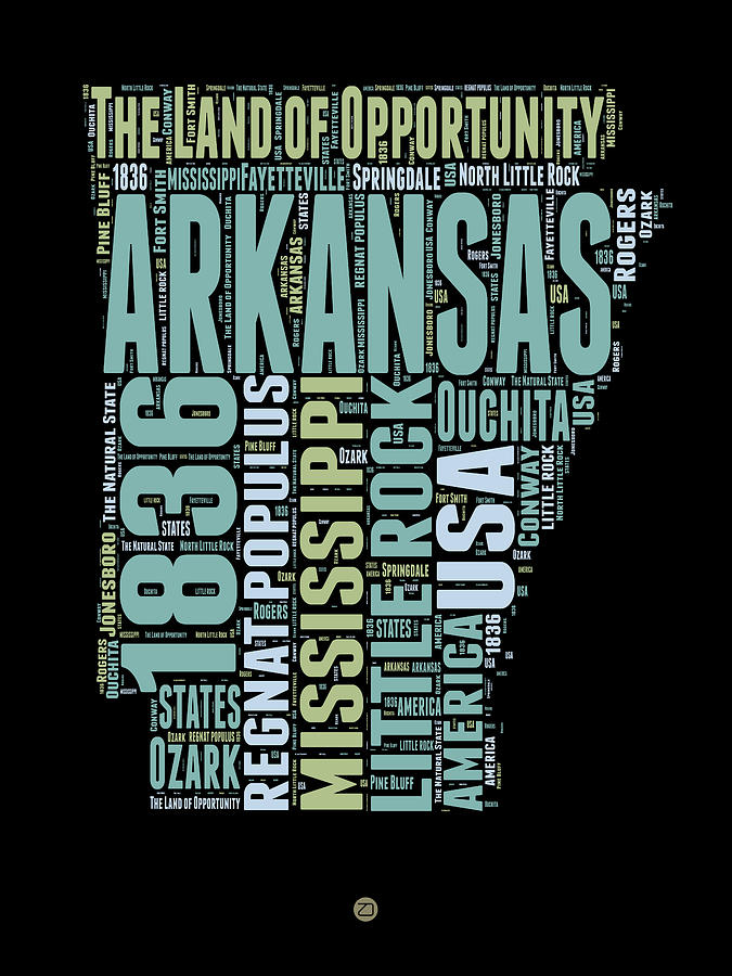 Arkansas Map Digital Art - Arkansas Word Cloud 1 by Naxart Studio