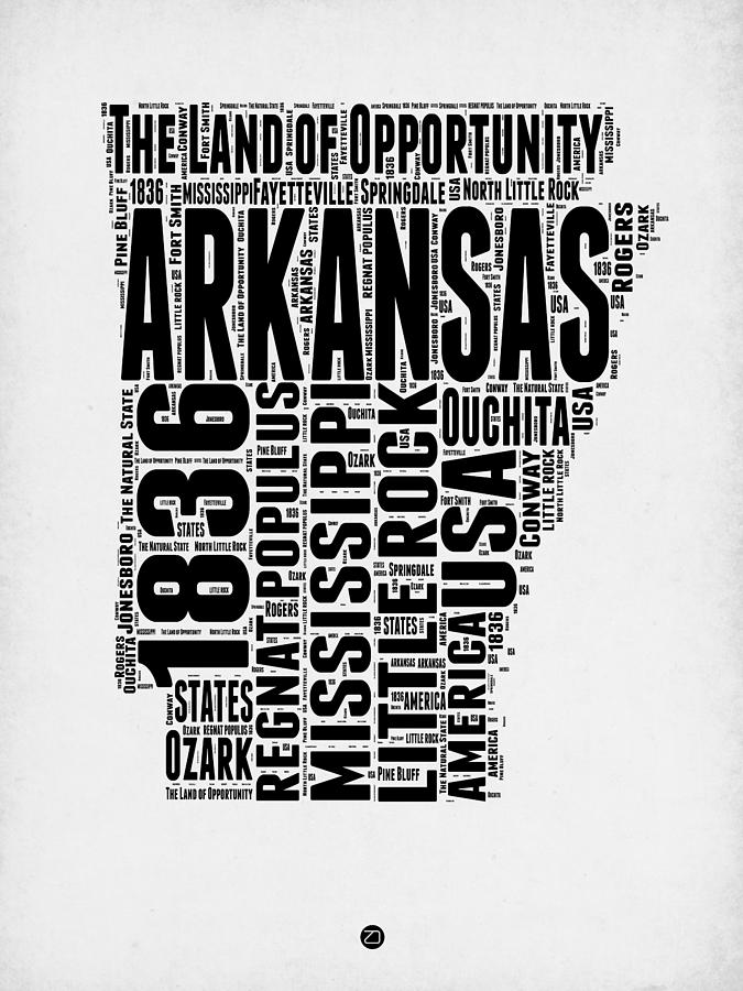 Arkansas Map Digital Art - Arkansas Word Cloud 2 by Naxart Studio
