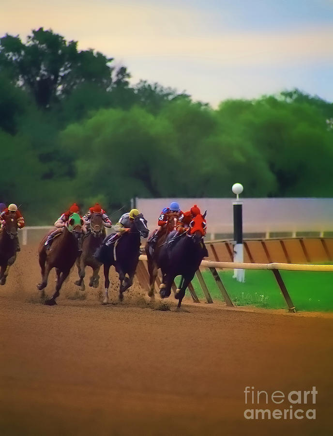  Arlington Park out of the turn into the stretch Photograph by Tom Jelen