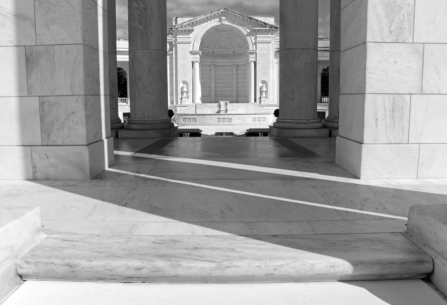 Arlingtons Amphitheater Stage Seen Through Columns And Shadows -- 2 Photograph by Cora Wandel