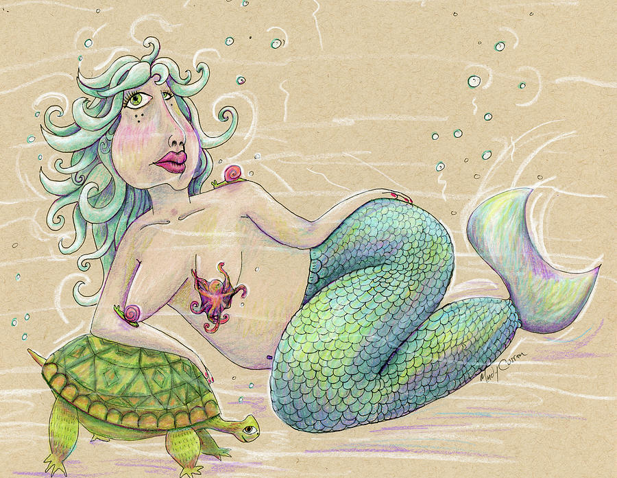 Mermaid Drawing - Arm Rest by Mindy Curran