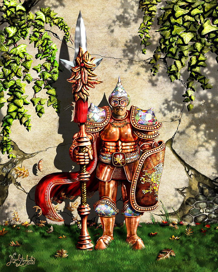 Armored Painting - Armored Imperial Gryphon Guard Wielding A Shield And Ranseur by Nigel Andreola Armored Painting - Armored Imperial Gryphon Guard Wielding A Shield And Ranseur by Nigel Andreola
