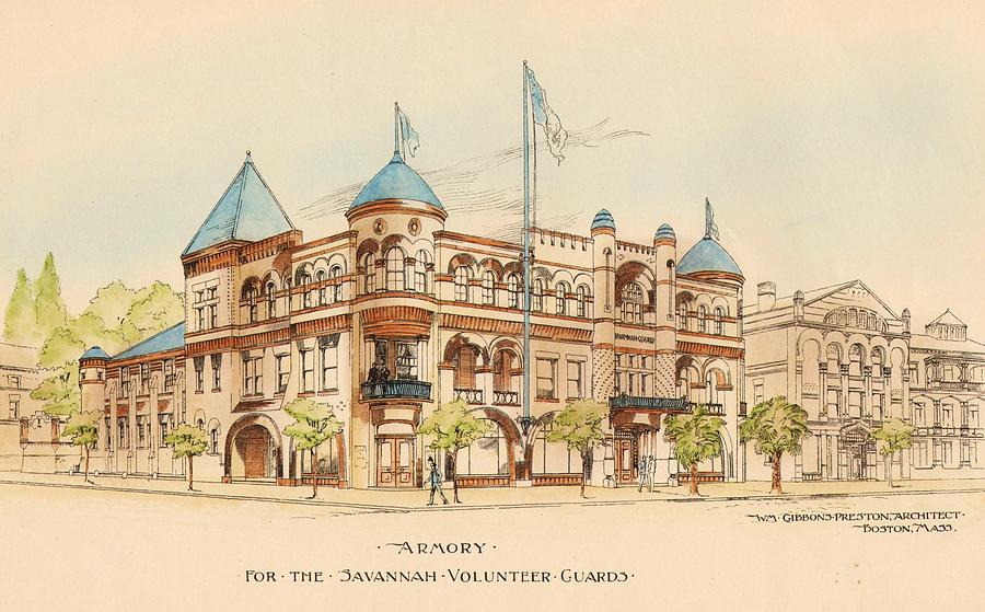 Architecture Painting - Armory for the Savannah Volunteer Guard. Savannah Georgia 1893 by William Gibbons Preston