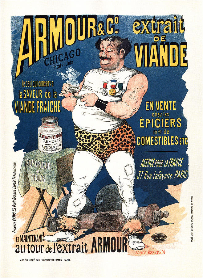 Armour And Co Mean Extract - Body Builder - French Vintage Advertising Poster Mixed Media