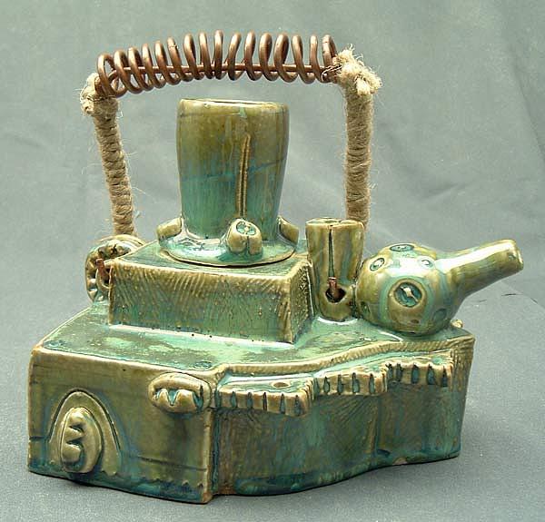 Clay Sculpture - Armoured Teapot by Donald Burroughs Clay Sculpture - Armoured Teapot by Donald Burroughs