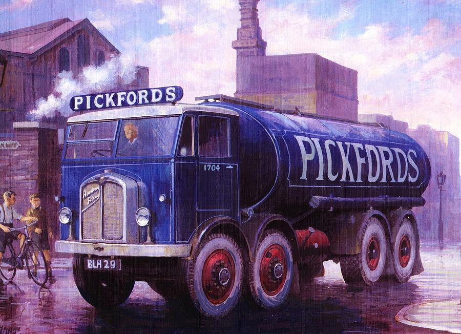 Armstrong Saurer tanker. Painting by Mike Jeffries