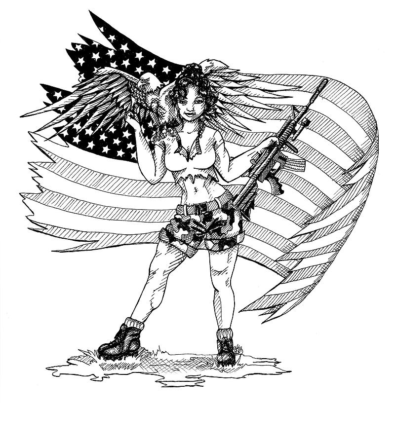 Eagle Drawing - Army Girl by Scarlett Royale