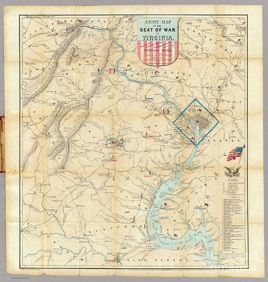 Army map of Virginia Painting by MotionAge Designs