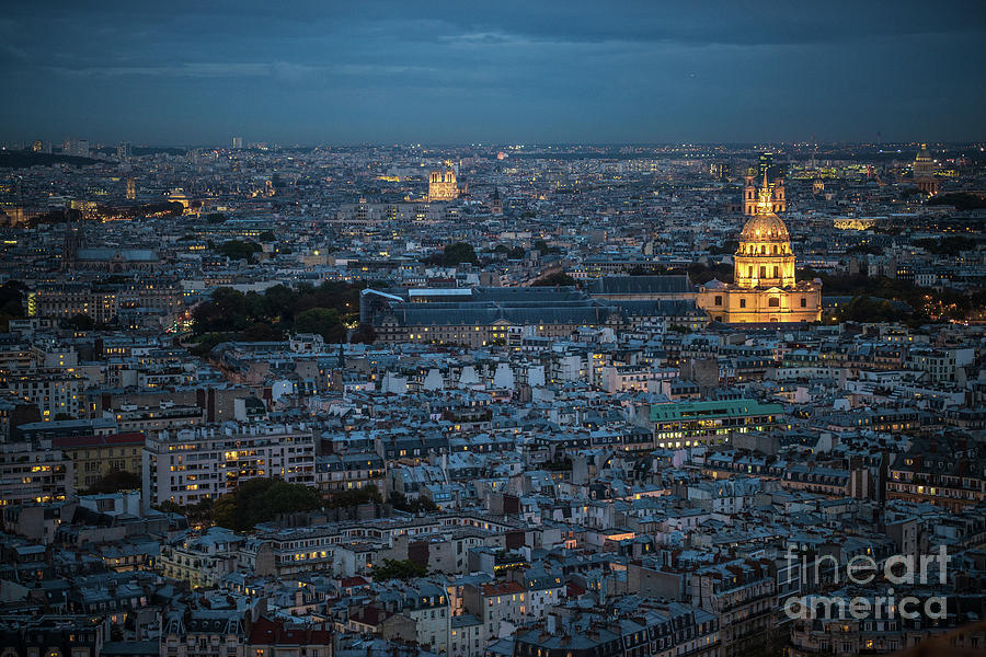 Army Museum and Notre Dame de Paris night View from the Eiffel Tower Photograph by Mike Reid